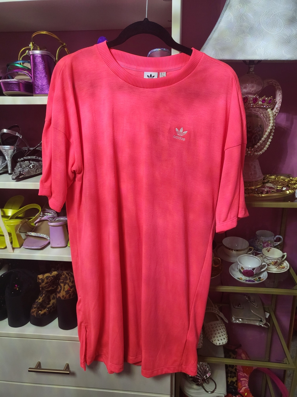 adidas Coral Pink Short-Sleeve Trefoil Dress Shirt